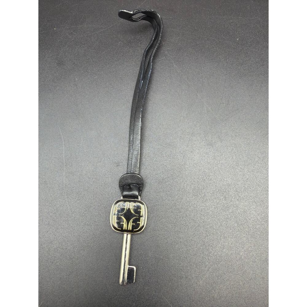 Fossil Key Charm Purse Fob Black Leather Handbag Hangtag Accessory